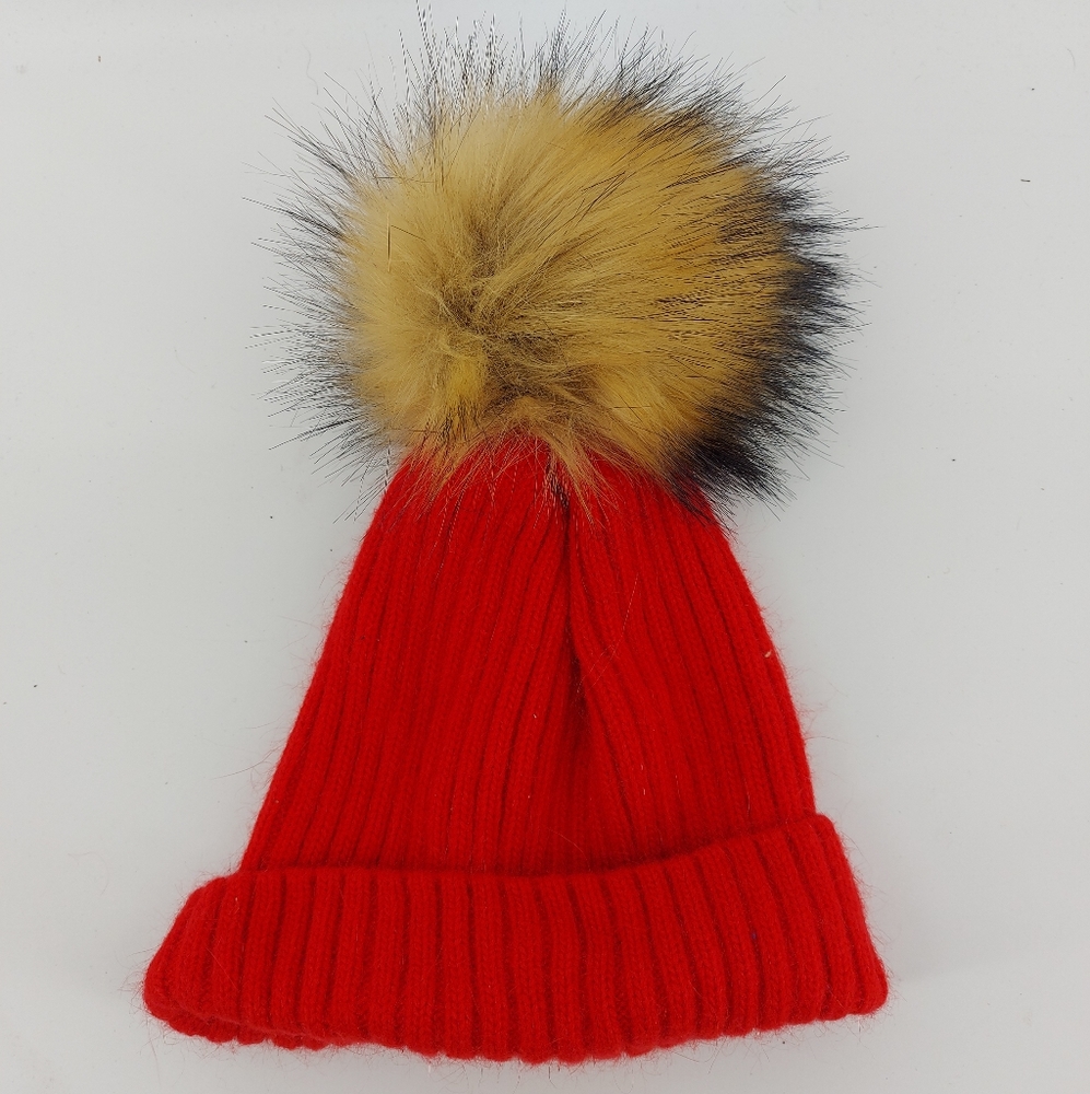 Linda Richards wool cashmere fur pompom hat
